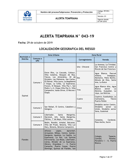 Alerta Temprana N° 043-19