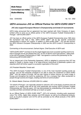 UEFA Announce JVC As Official Partner for UEFA EURO 2004™