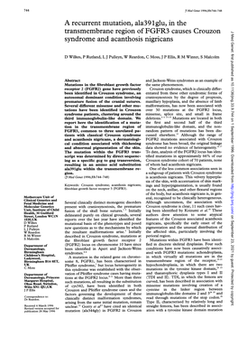 Crouzon J Med Genet: First Published As 10.1136/Jmg.33.9.744 on 1 September 1996