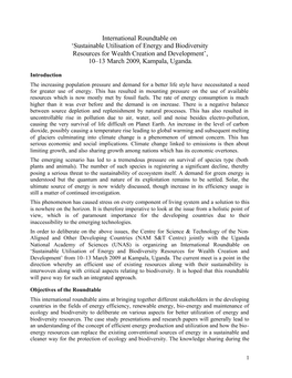 Sustainable Utilisation of Energy and Biodiversity Resources for Wealth Creation and Development’, 10–13 March 2009, Kampala, Uganda