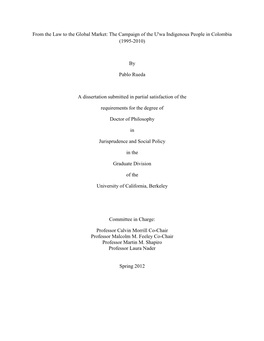 From the Law to the Global Market: the Campaign of the U'wa Indigenous People in Colombia (1995-2010)