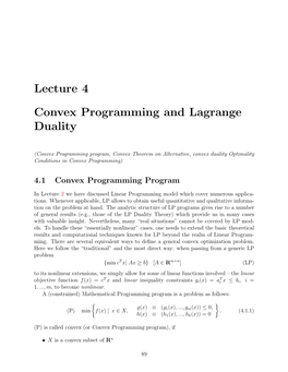 Lecture 4 Convex Programming and Lagrange Duality