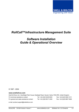 Rollcall™Infrastructure Management Suite Software Installation Guide