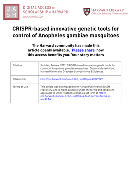 CRISPR-Based Innovative Genetic Tools for Control of Anopheles Gambiae Mosquitoes