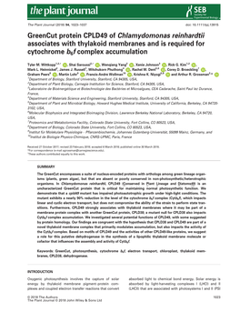 Greencut Protein CPLD49 of Chlamydomonas Reinhardtii Associates with Thylakoid Membranes and Is Required for Cytochrome B6f Complex Accumulation