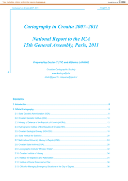 Cartography in Croatia 2007–2011 National Report to the ICA 15Th
