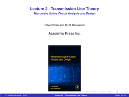 Lecture 2 - Transmission Line Theory Microwave Active Circuit Analysis and Design