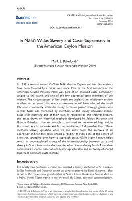 Slavery and Caste Supremacy in the American Ceylon Mission