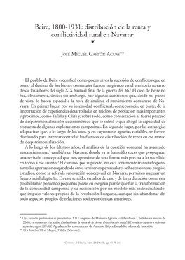 Beire, 1800-1931: Distribución De La Renta Y Conflictividad Rural En Navarra* ❦