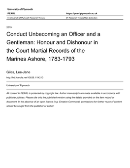 Conduct Unbecoming an Officer and a Gentleman: Honour and Dishonour in the Court Martial Records of the Marines Ashore, 1783-1793