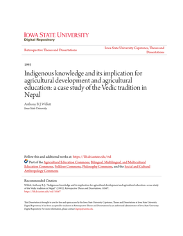 Indigenous Knowledge and Its Implication for Agricultural Development and Agricultural Education: a Case Study of the Vedic Tradition in Nepal Anthony B