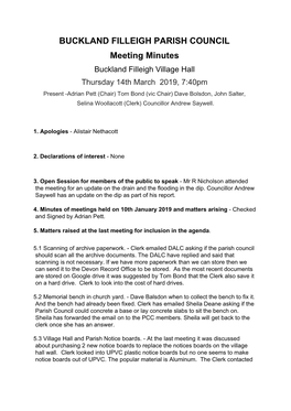 BUCKLAND FILLEIGH PARISH COUNCIL Meeting Minutes