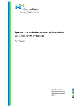 App Search Optimisation Plan and Implementation. Case: Primesmith Oy (Jevelo)