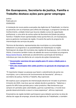 Em Guarapuava, Secretaria Da Justiça, Família E Trabalho Destaca Ações Para Gerar Empregos