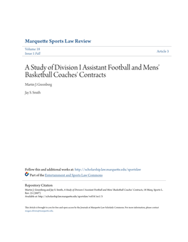A Study of Division I Assistant Football and Mens' Basketball Coaches' Contracts Martin J