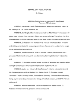 SENATE JOINT RESOLUTION 363 by Watson a RESOLUTION to Honor