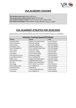 Vsa Academy Coaches Vsa Academy Athletes for 2019/2020