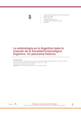 La Entomología En La Argentina Hasta La Creación De La Sociedad Entomológica Argentina