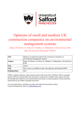 Opinions of Small and Medium UK Construction Companies On