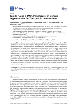 Family a and B DNA Polymerases in Cancer: Opportunities for Therapeutic Interventions