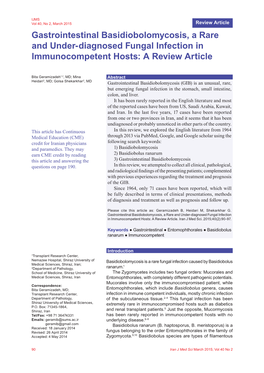 Gastrointestinal Basidiobolomycosis, a Rare and Under-Diagnosed Fungal Infection in Immunocompetent Hosts: a Review Article