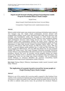 Impak Insentif Ekonomi Terhadap Golongan Berpendapatan Rendah Program Perumahan Rakyat, Kuala Lumpur