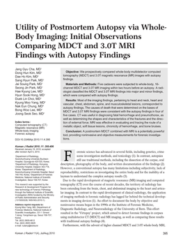 Initial Observations Comparing MDCT and 3.0T MRI Findings with Autopsy Findings