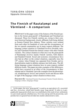 The Finnish of Rautalampi and Värmland – a Comparison