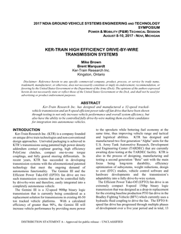 Ker-Train High Efficiency Drive-By-Wire Transmission Systems