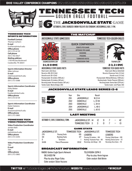 Tennessee Tech Golden Eagle Football the Jacksonville State Game Week 6 October 8, 2016 ­| Burgess-Snow Field at Jsu Stadium | Jacksonville, Ala