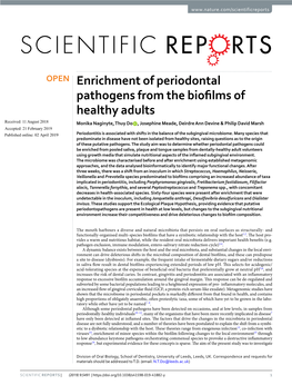 Enrichment of Periodontal Pathogens from the Biofilms of Healthy Adults