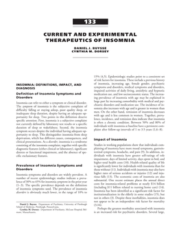 Current and Experimental Therapeutics of Insomnia