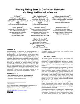 Finding Rising Stars in Co-Author Networks Via Weighted Mutual Influence