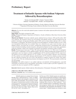 Preliminary Report Treatment of Infantile Spasms with Sodium Valproate Followed by Benzodiazepines