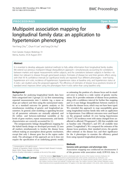 Multipoint Association Mapping for Longitudinal Family Data: an Application to Hypertension Phenotypes Yen-Feng Chiu1*, Chun-Yi Lee1 and Fang-Chi Hsu2