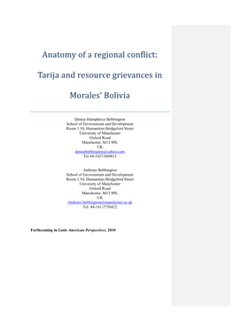Anatomy of a Regional Conflict: Tarija and Resource Grievances in Morales