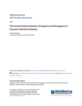 Emergence and Resurgence of Zoonotic Infectious Diseases