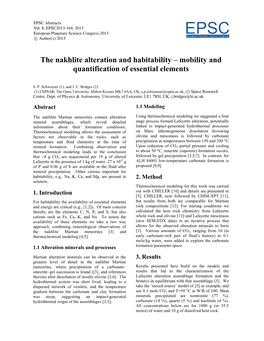 The Nakhlite Alteration and Habitability – Mobility and Quantification of Essential Elements