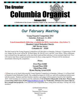 February 2012 a Publication of the Greater Columbia Chapter of the American Guild of Organists