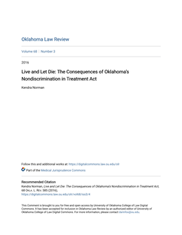 The Consequences of Oklahoma's Nondiscrimination in Treatment