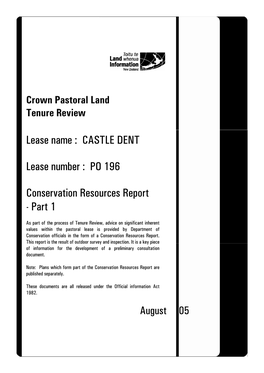 Crown Pastoral-Tenure Review-Castle Dent-Conservation