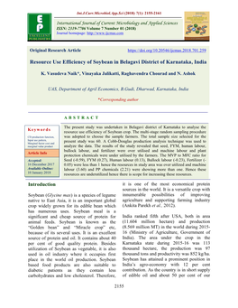 Resource Use Efficiency of Soybean in Belagavi District of Karnataka, India