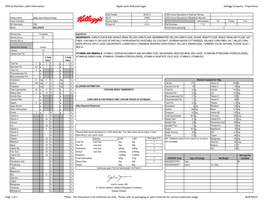 Official Nutrition Label Information Apple Jacks Reduced Sugar Kellogg Company - Proprietary