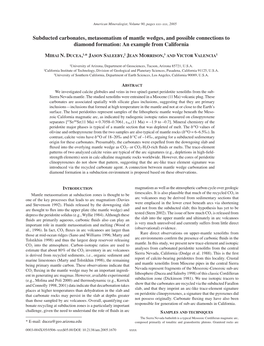 Subducted Carbonates, Metasomatism of Mantle Wedges, and Possible Connections to Diamond Formation: an Example from California