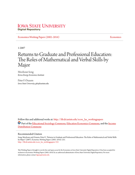 Returns to Graduate and Professional Education: the Roles of Mathematical and Verbal Skills by Major Moohoun Song Korea Energy Economics Institute