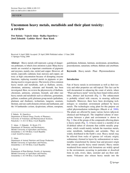 Uncommon Heavy Metals, Metalloids and Their Plant Toxicity: a Review