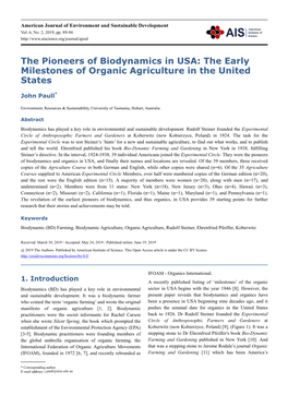 The Pioneers of Biodynamics in USA: the Early Milestones of Organic Agriculture in the United States