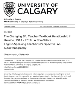 The Changing EFL Teacher-Textbook Relationship in Ukraine, 1917 – 2010: a Non-Native English-Speaking Teacher’S Perspective