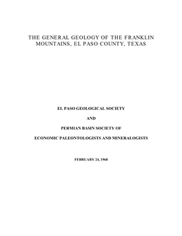 General Geology of the Franklin Mountains, El Paso County, Texas