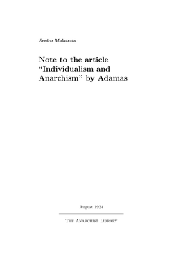 Note to the Article “Individualism and Anarchism” by Adamas